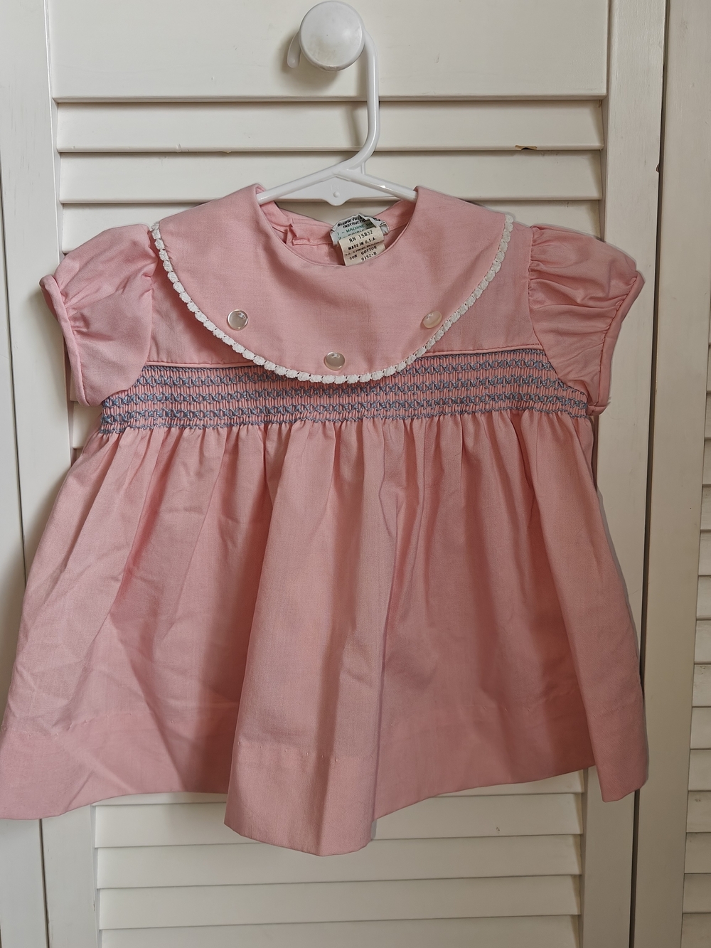 Vintage Classic Pink Smocked Baby Top Dress Peter Pan Collar
